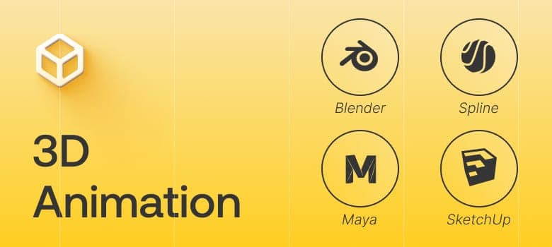3D animation tools logo grid: Blender, Spline, Maya, SketchUp