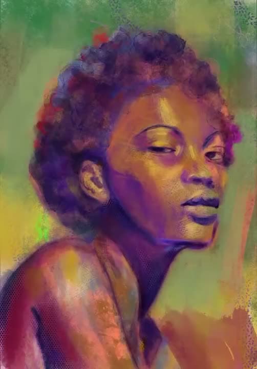 Near-finished frame of the afro portrait digital painting timelapse