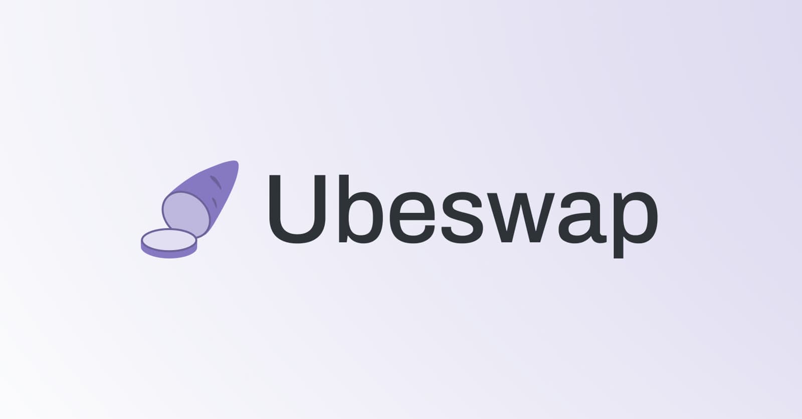 The official Ubeswap wordmark: a purple ube (purple yam) with one round slice cut off, next to the word Ubeswap in dark text on a pale lilac background